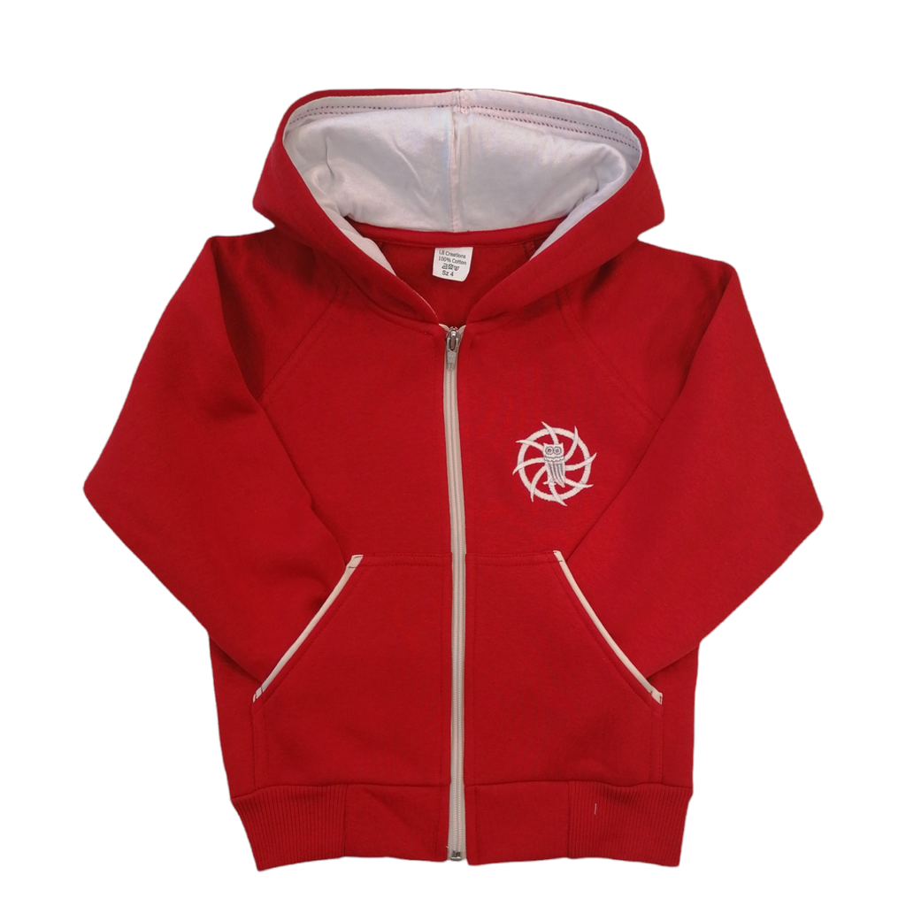 Red Hooded Cardigan with White Details